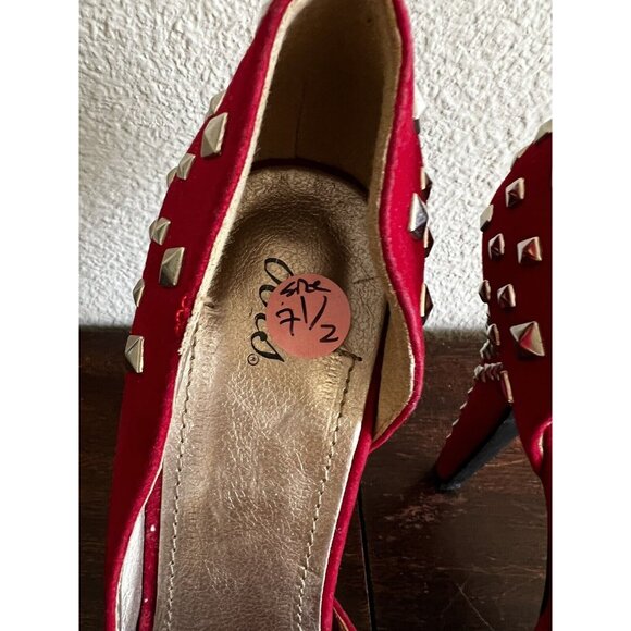 Dots Womens Platform Heels Women 7.5M Red Studded Peep Toe Vegan Fabric - Picture 6 of 12